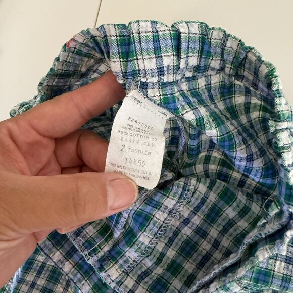 Vintage 90s Unbranded Green Blue Plaid Pants FLAWS Boys - 2 2T - Picture 7 of 9